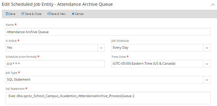 Shows example of screen for archiving attendance. 